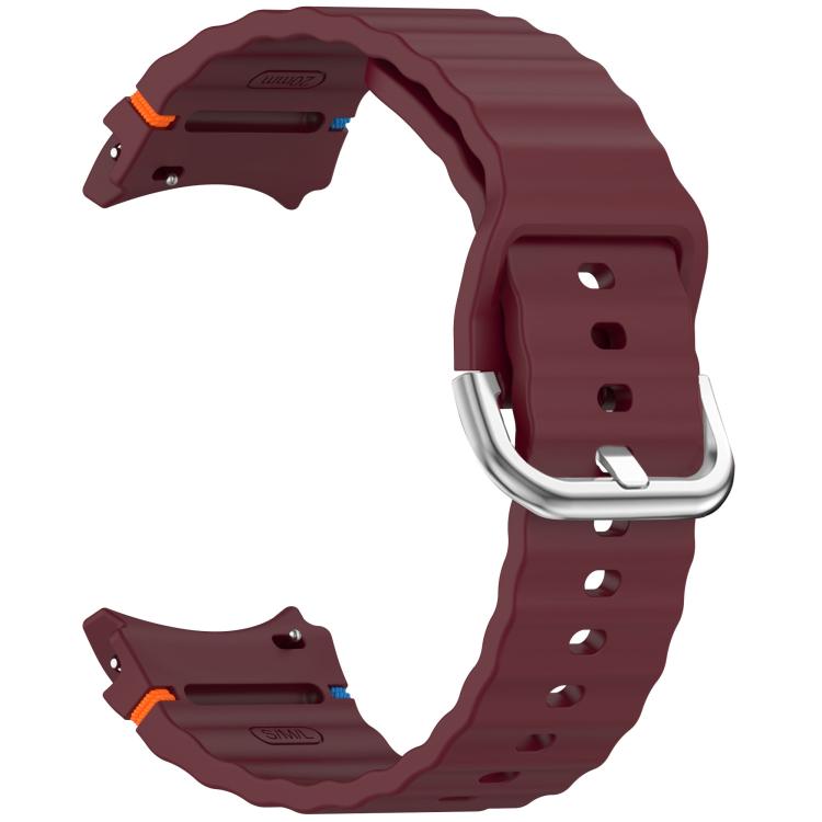 For Samsung Galaxy Watch 7 40 / 44mm Wavy Grain Stitched Silver Buckle Silicone Watch Band