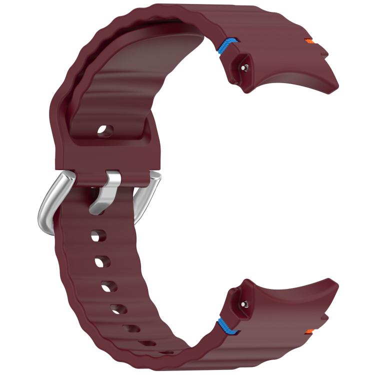 For Samsung Galaxy Watch 7 40 / 44mm Wavy Grain Stitched Silver Buckle Silicone Watch Band