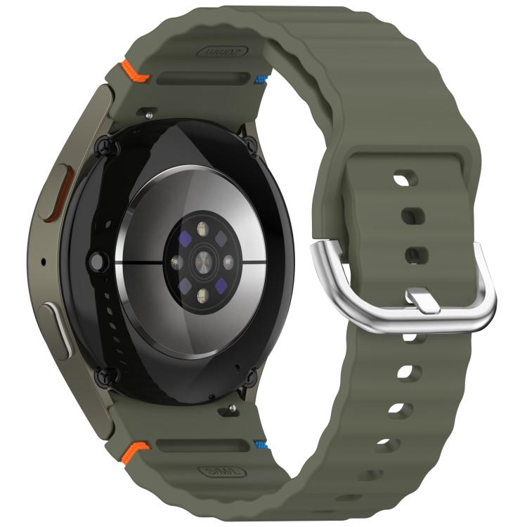 For Samsung Galaxy Watch 7 40 / 44mm Wavy Grain Stitched Silver Buckle Silicone Watch Band