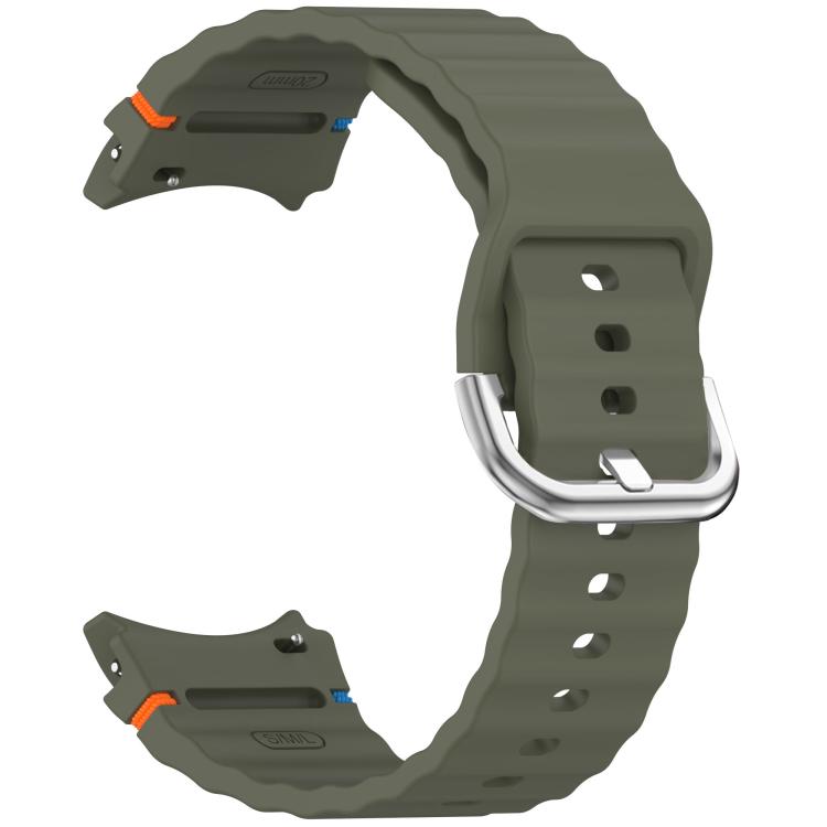 For Samsung Galaxy Watch 7 40 / 44mm Wavy Grain Stitched Silver Buckle Silicone Watch Band