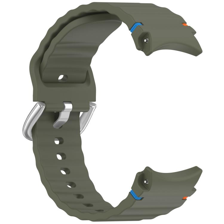 For Samsung Galaxy Watch 7 40 / 44mm Wavy Grain Stitched Silver Buckle Silicone Watch Band