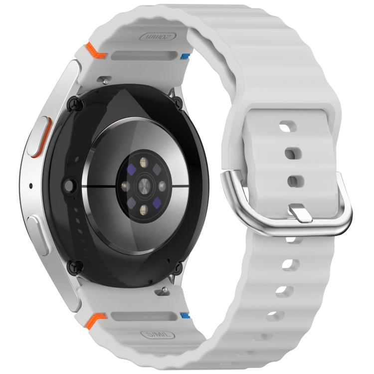 For Samsung Galaxy Watch 7 40 / 44mm Wavy Grain Stitched Silver Buckle Silicone Watch Band