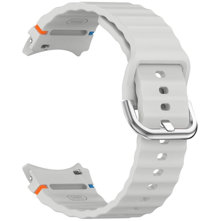 For Samsung Galaxy Watch 7 40 / 44mm Wavy Grain Stitched Silver Buckle Silicone Watch Band