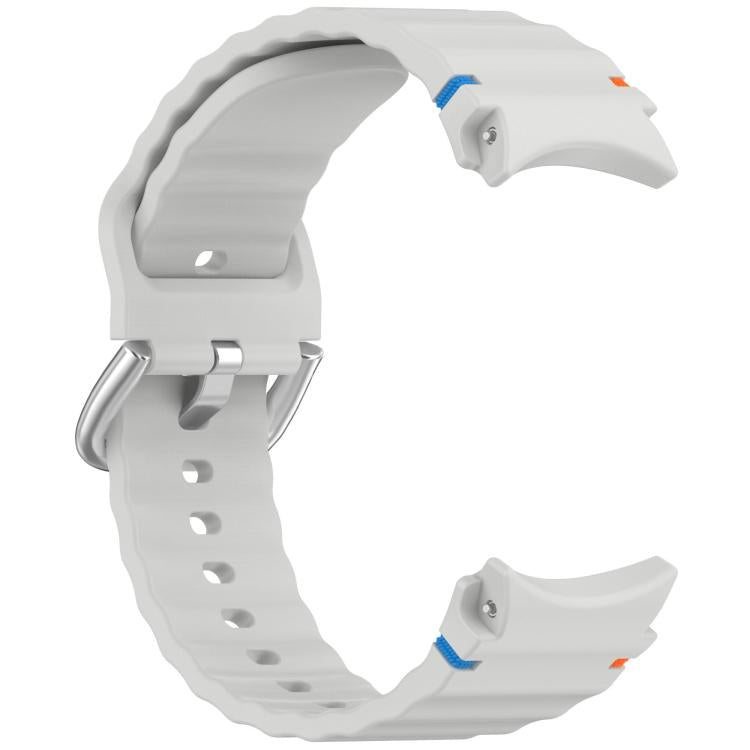 For Samsung Galaxy Watch 7 40 / 44mm Wavy Grain Stitched Silver Buckle Silicone Watch Band