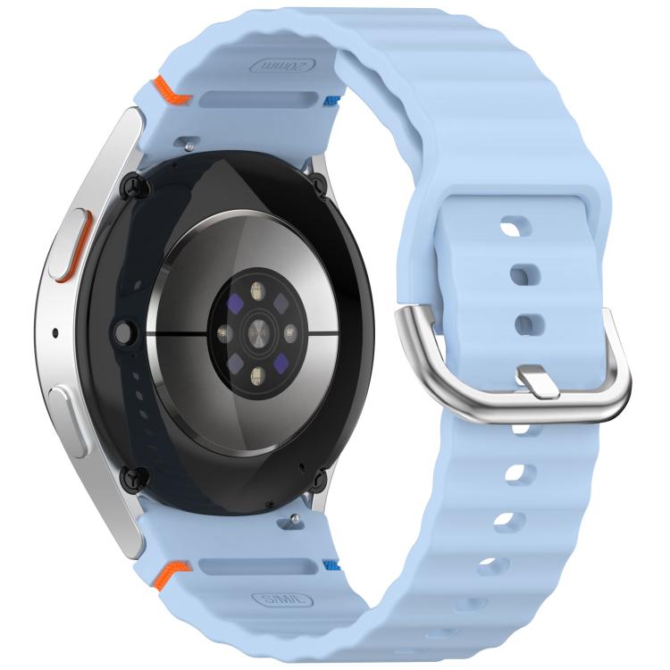For Samsung Galaxy Watch 7 40 / 44mm Wavy Grain Stitched Silver Buckle Silicone Watch Band