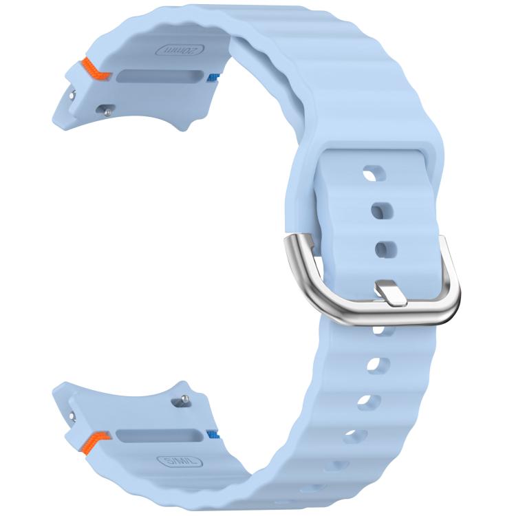For Samsung Galaxy Watch 7 40 / 44mm Wavy Grain Stitched Silver Buckle Silicone Watch Band