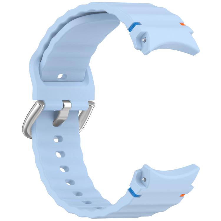 For Samsung Galaxy Watch 7 40 / 44mm Wavy Grain Stitched Silver Buckle Silicone Watch Band