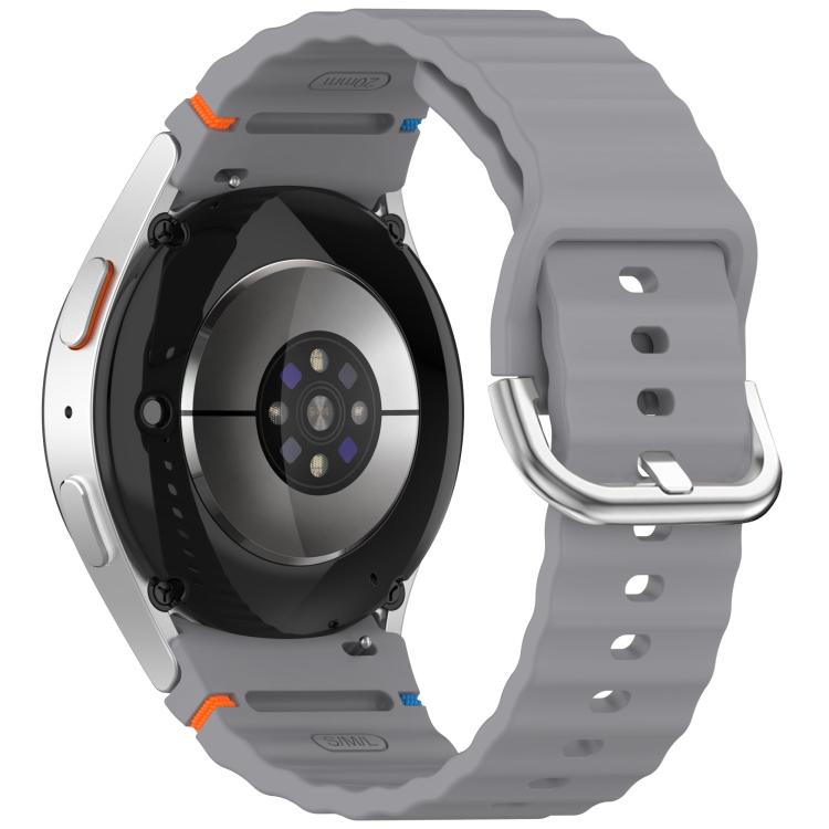 For Samsung Galaxy Watch 7 40 / 44mm Wavy Grain Stitched Silver Buckle Silicone Watch Band