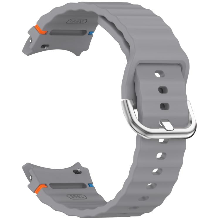 For Samsung Galaxy Watch 7 40 / 44mm Wavy Grain Stitched Silver Buckle Silicone Watch Band