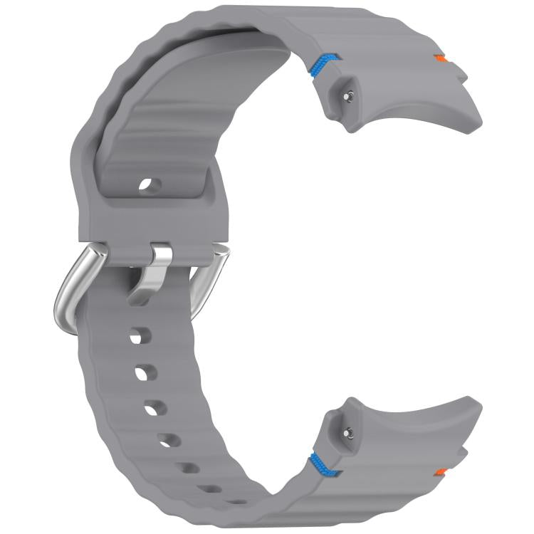 For Samsung Galaxy Watch 7 40 / 44mm Wavy Grain Stitched Silver Buckle Silicone Watch Band