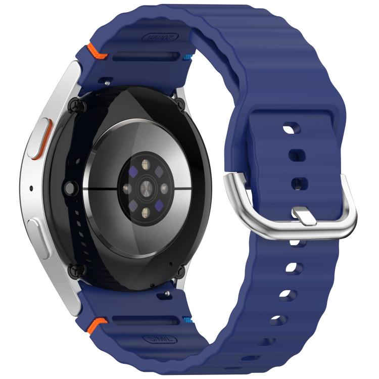 For Samsung Galaxy Watch 7 40 / 44mm Wavy Grain Stitched Silver Buckle Silicone Watch Band