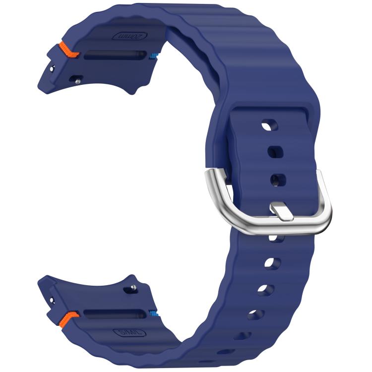 For Samsung Galaxy Watch 7 40 / 44mm Wavy Grain Stitched Silver Buckle Silicone Watch Band