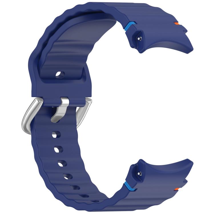 For Samsung Galaxy Watch 7 40 / 44mm Wavy Grain Stitched Silver Buckle Silicone Watch Band