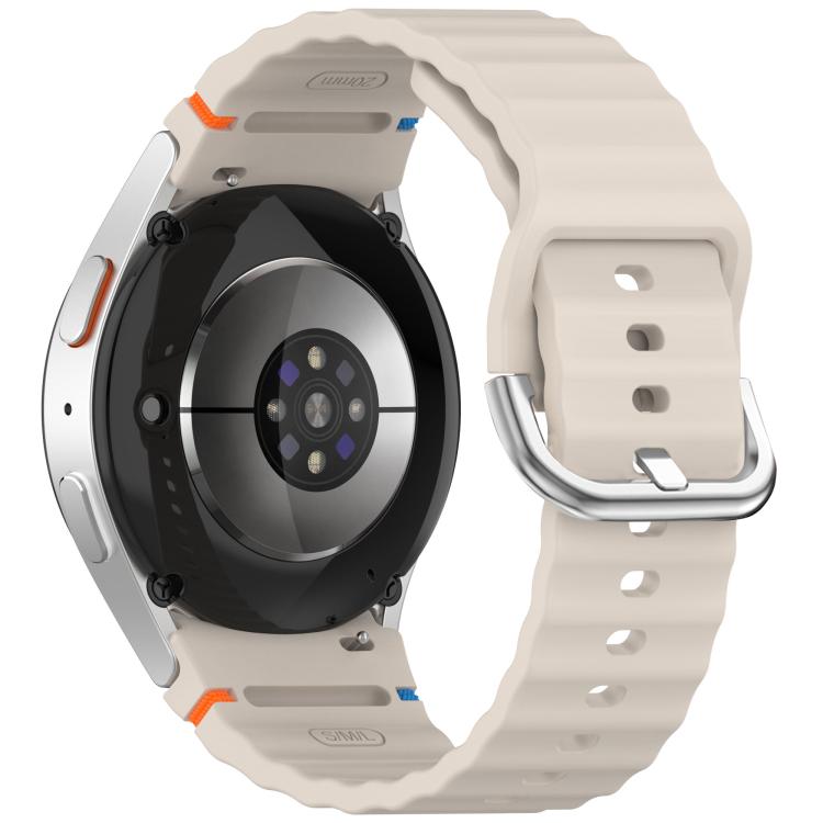 For Samsung Galaxy Watch 7 40 / 44mm Wavy Grain Stitched Silver Buckle Silicone Watch Band