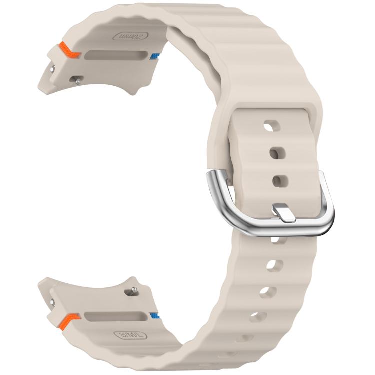 For Samsung Galaxy Watch 7 40 / 44mm Wavy Grain Stitched Silver Buckle Silicone Watch Band