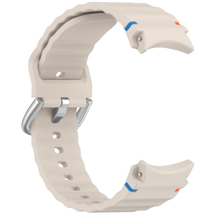 For Samsung Galaxy Watch 7 40 / 44mm Wavy Grain Stitched Silver Buckle Silicone Watch Band