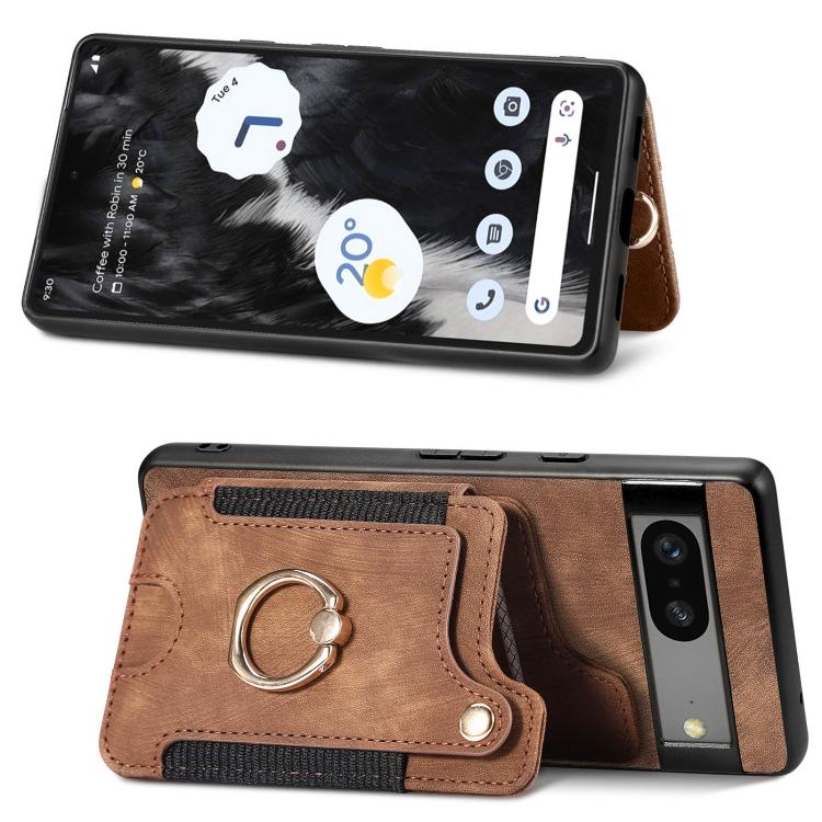 For Google Pixel 7 Retro Skin-feel Ring Multi-card Wallet Phone Case