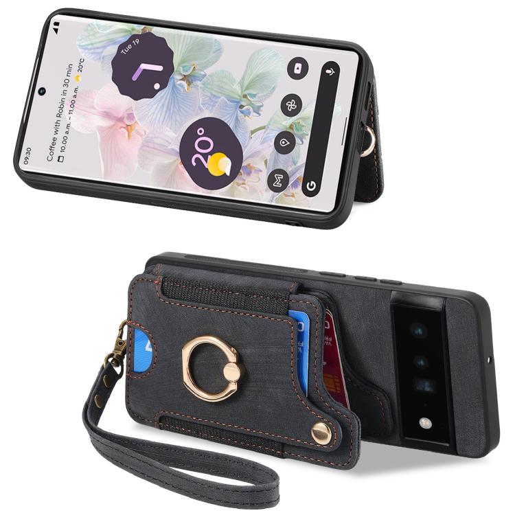 For Google Pixel 6 Pro Retro Skin-feel Ring Multi-card Wallet Phone Case