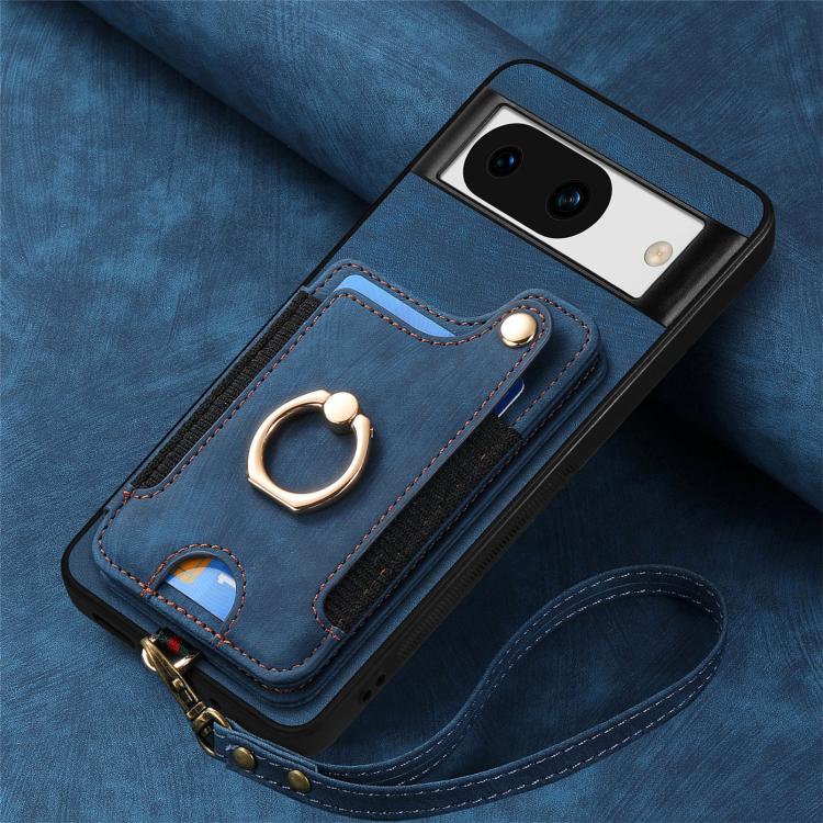For Google Pixel 8a Retro Skin-feel Ring Multi-card Wallet Phone Case