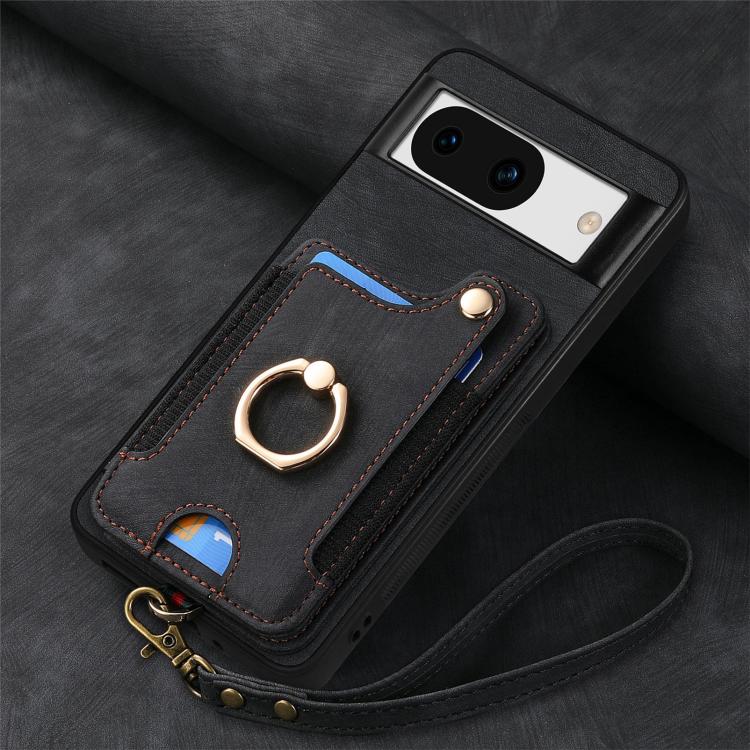 For Google Pixel 8a Retro Skin-feel Ring Multi-card Wallet Phone Case