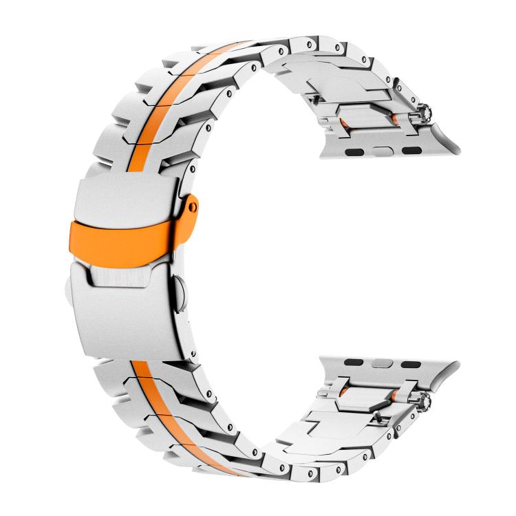 For Apple Watch 46mm / 49mm / 45mm / 44mm Stainless Steel Iron Man Safety Buckle Metal Watch Band