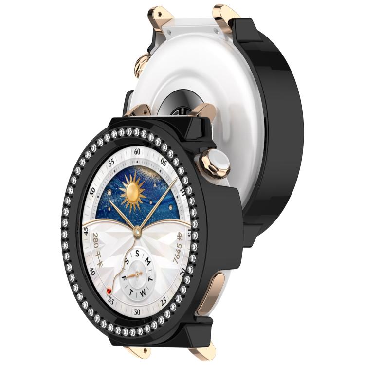 For Huawei Watch GT5 Pro 42mm Single Row Diamond Half Coverage PC Hollow Watch Protective Case