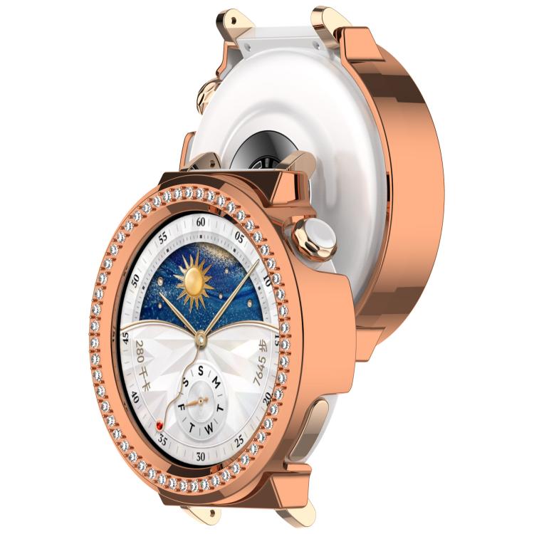 For Huawei Watch GT5 Pro 42mm Single Row Diamond Half Coverage PC Hollow Watch Protective Case