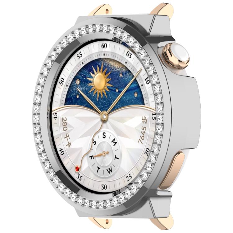 For Huawei Watch GT5 Pro 42mm Single Row Diamond Half Coverage PC Hollow Watch Protective Case