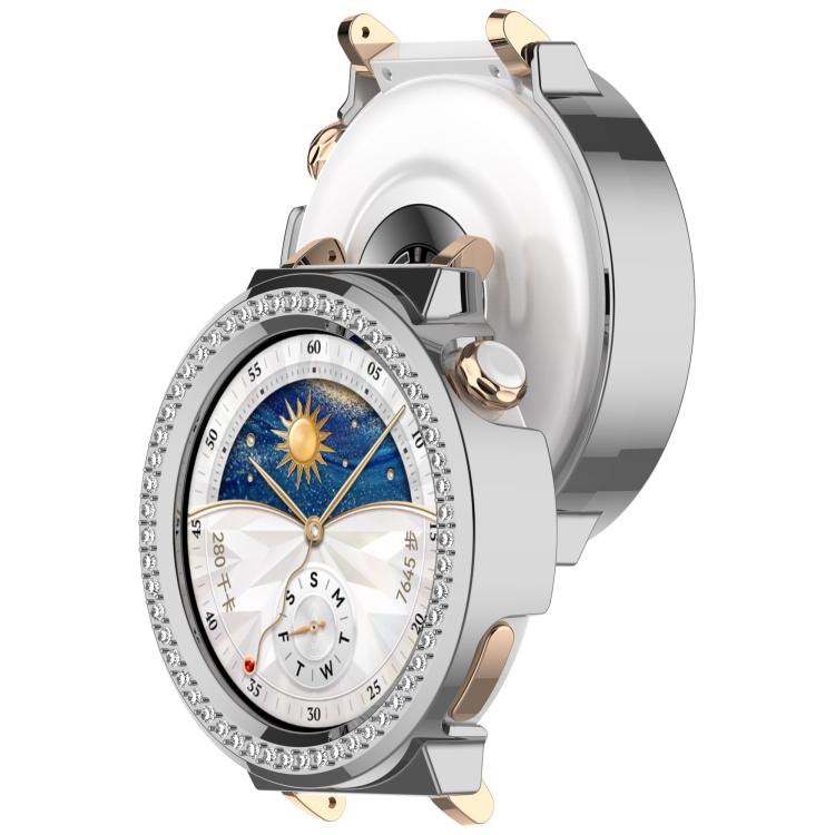 For Huawei Watch GT5 Pro 42mm Single Row Diamond Half Coverage PC Hollow Watch Protective Case