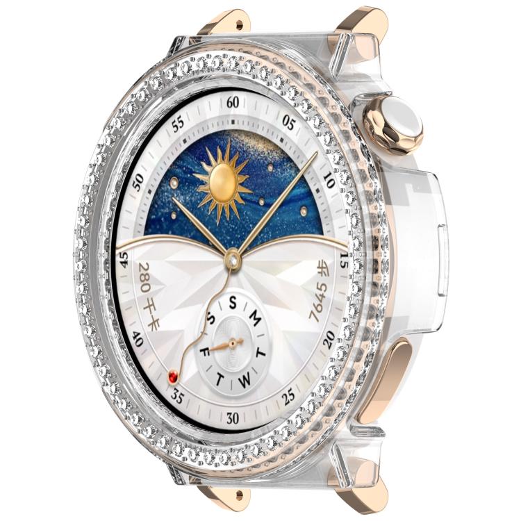 For Huawei Watch GT5 Pro 42mm Single Row Diamond Half Coverage PC Hollow Watch Protective Case