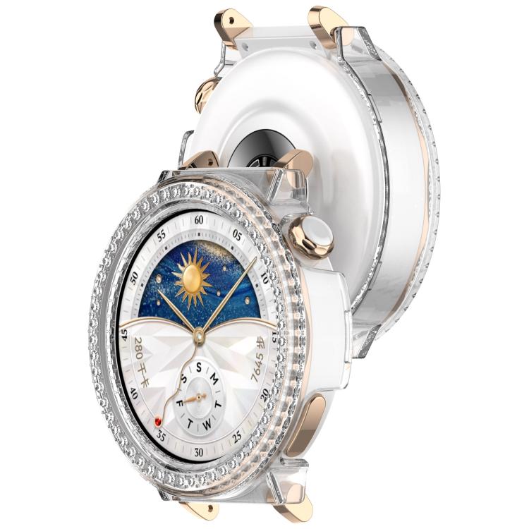 For Huawei Watch GT5 Pro 42mm Single Row Diamond Half Coverage PC Hollow Watch Protective Case