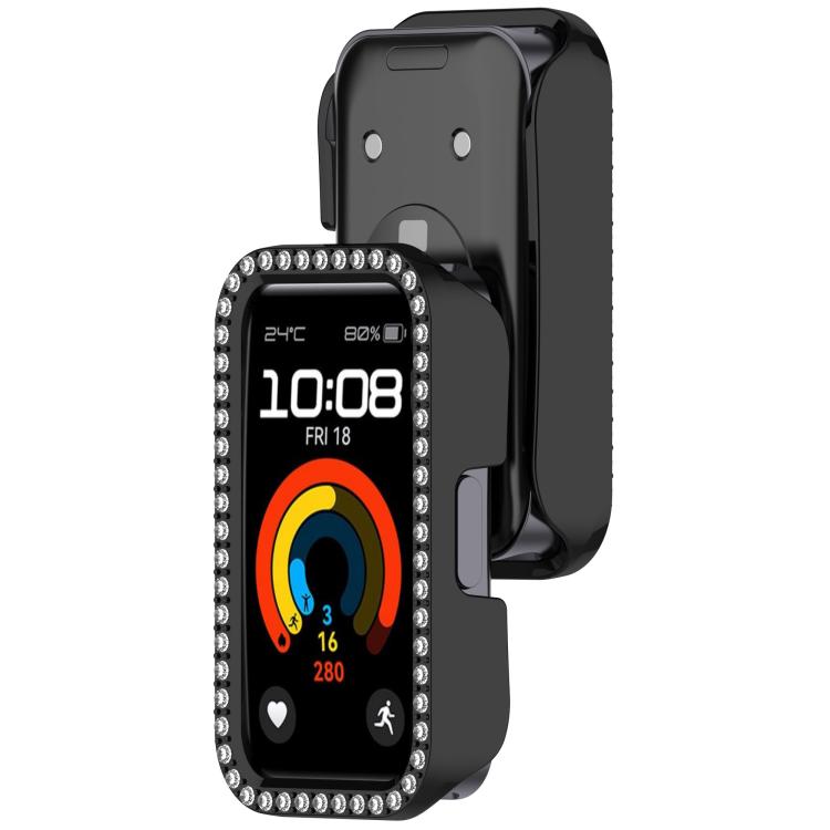 For Huawei Band 10 / 9 / 8 Single Row Diamond Half Coverage PC Hollow Watch Protective Case