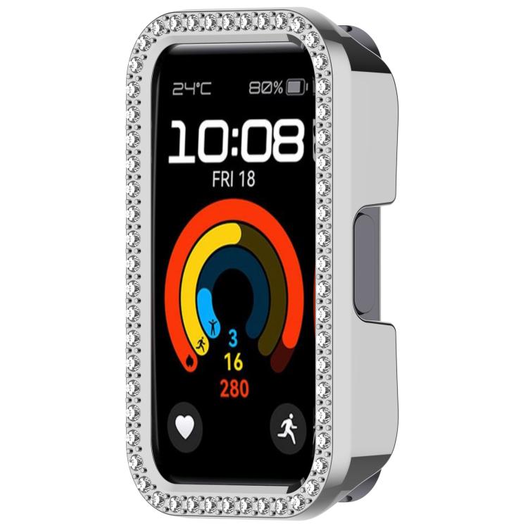 For Huawei Band 10 / 9 / 8 Single Row Diamond Half Coverage PC Hollow Watch Protective Case