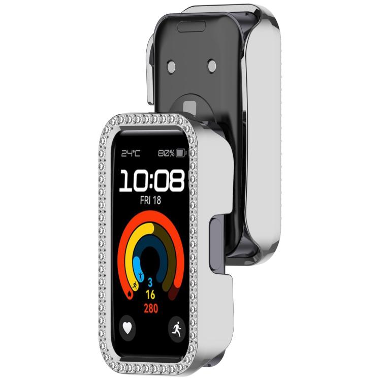 For Huawei Band 10 / 9 / 8 Single Row Diamond Half Coverage PC Hollow Watch Protective Case