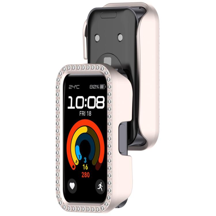 For Huawei Band 10 / 9 / 8 Single Row Diamond Half Coverage PC Hollow Watch Protective Case