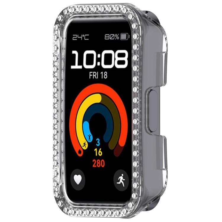 For Huawei Band 10 / 9 / 8 Single Row Diamond Half Coverage PC Hollow Watch Protective Case