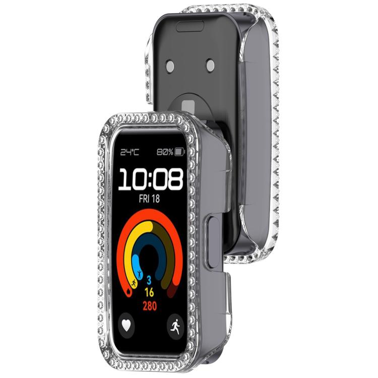 For Huawei Band 10 / 9 / 8 Single Row Diamond Half Coverage PC Hollow Watch Protective Case