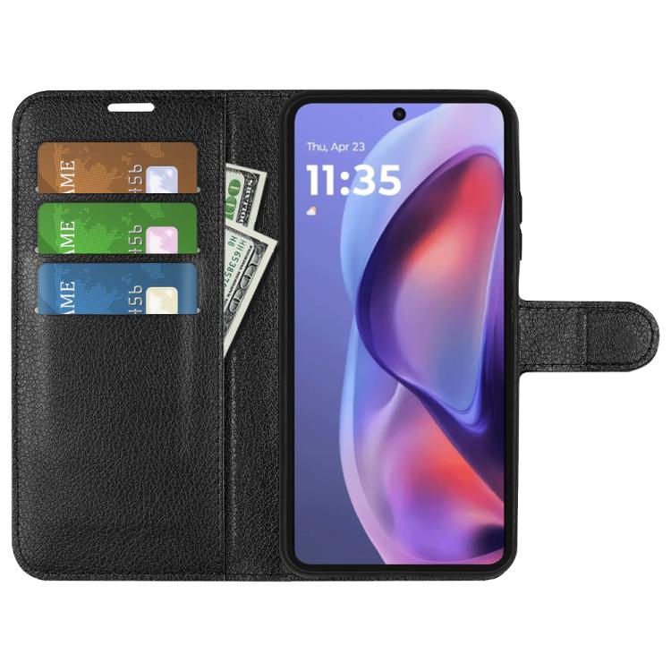 For Motorola Moto E15 Litchi Texture Horizontal Flip Leather Phone Case with Holder