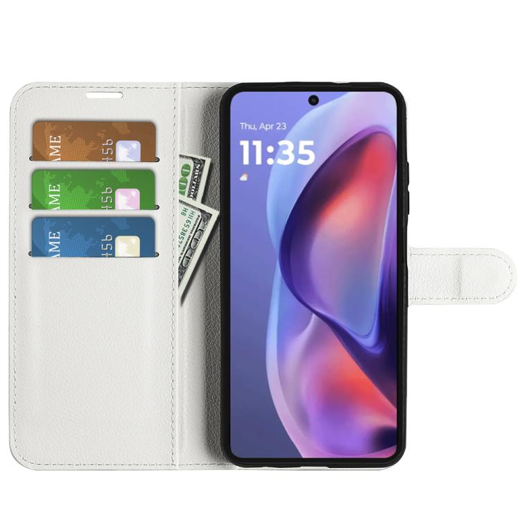 For Motorola Moto E15 Litchi Texture Horizontal Flip Leather Phone Case with Holder