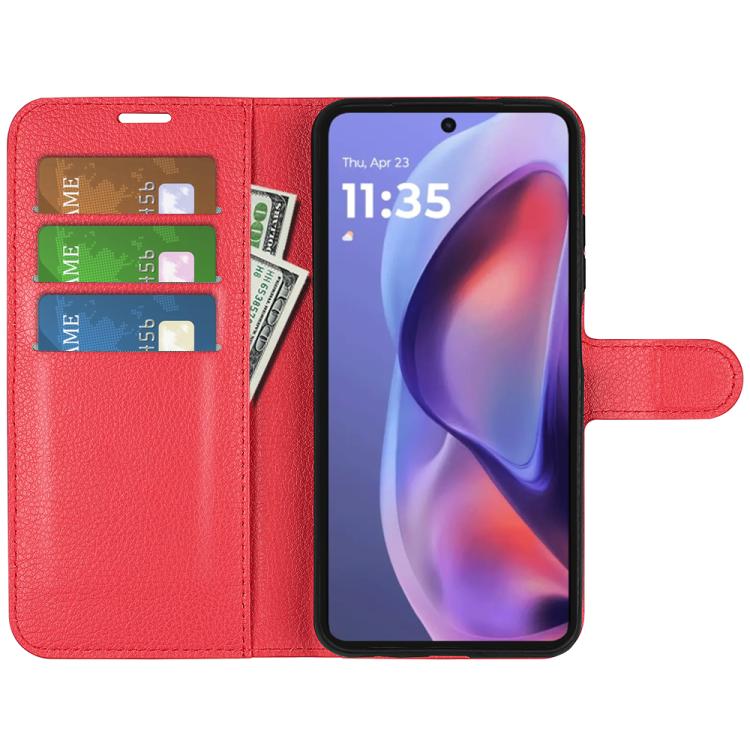 For Motorola Moto E15 Litchi Texture Horizontal Flip Leather Phone Case with Holder