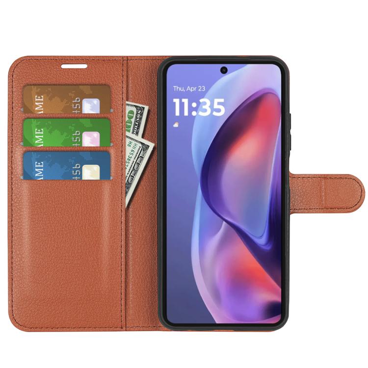 For Motorola Moto E15 Litchi Texture Horizontal Flip Leather Phone Case with Holder