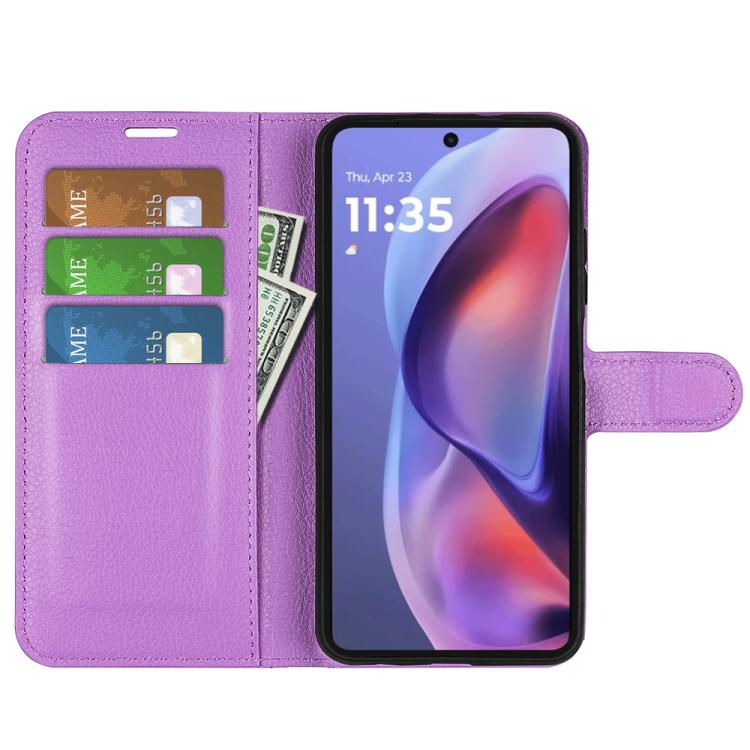 For Motorola Moto E15 Litchi Texture Horizontal Flip Leather Phone Case with Holder