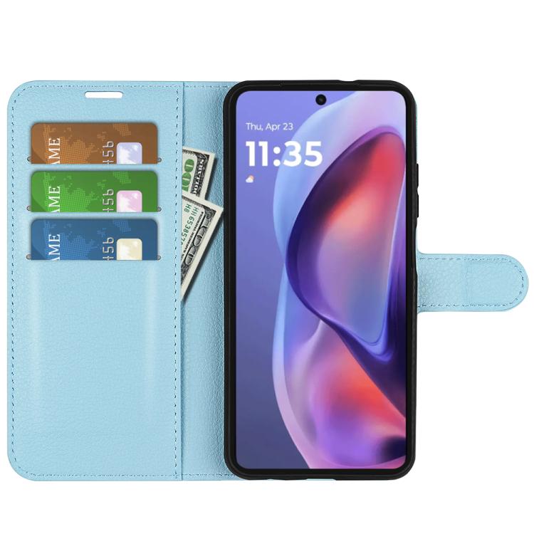 For Motorola Moto E15 Litchi Texture Horizontal Flip Leather Phone Case with Holder