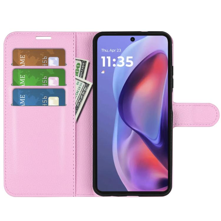 For Motorola Moto E15 Litchi Texture Horizontal Flip Leather Phone Case with Holder