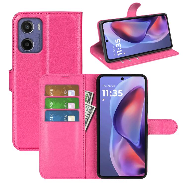 For Motorola Moto E15 Litchi Texture Horizontal Flip Leather Phone Case with Holder