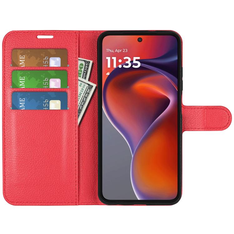 For Motorola Moto G15 Litchi Texture Horizontal Flip Leather Phone Case with Holder