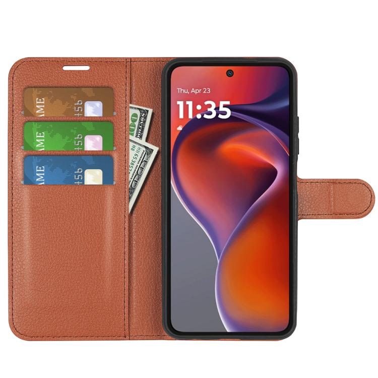 For Motorola Moto G15 Litchi Texture Horizontal Flip Leather Phone Case with Holder