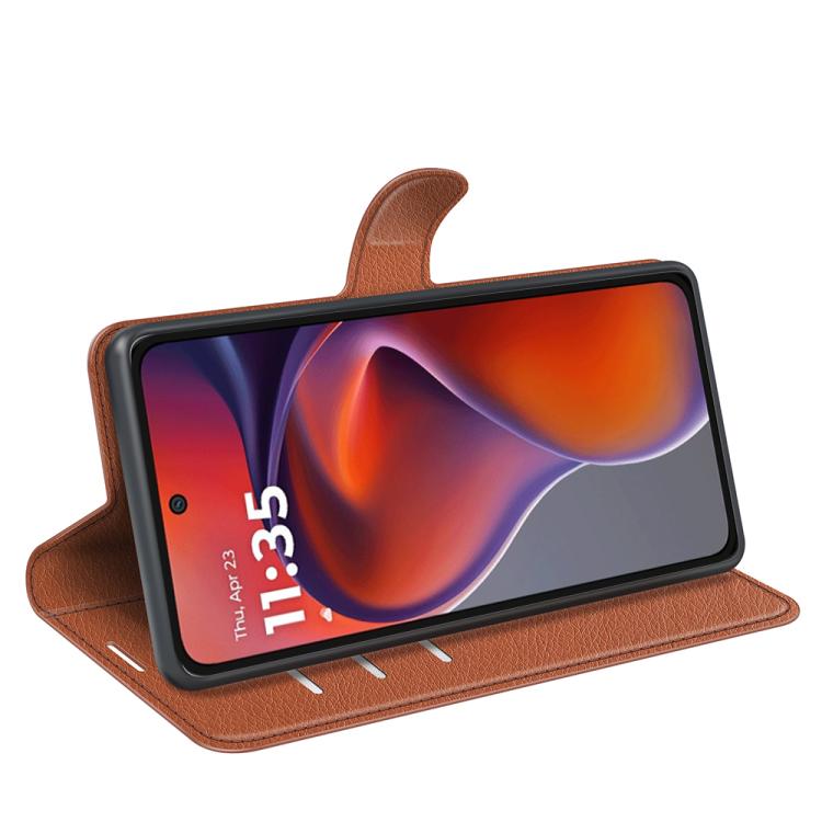 For Motorola Moto G15 Litchi Texture Horizontal Flip Leather Phone Case with Holder