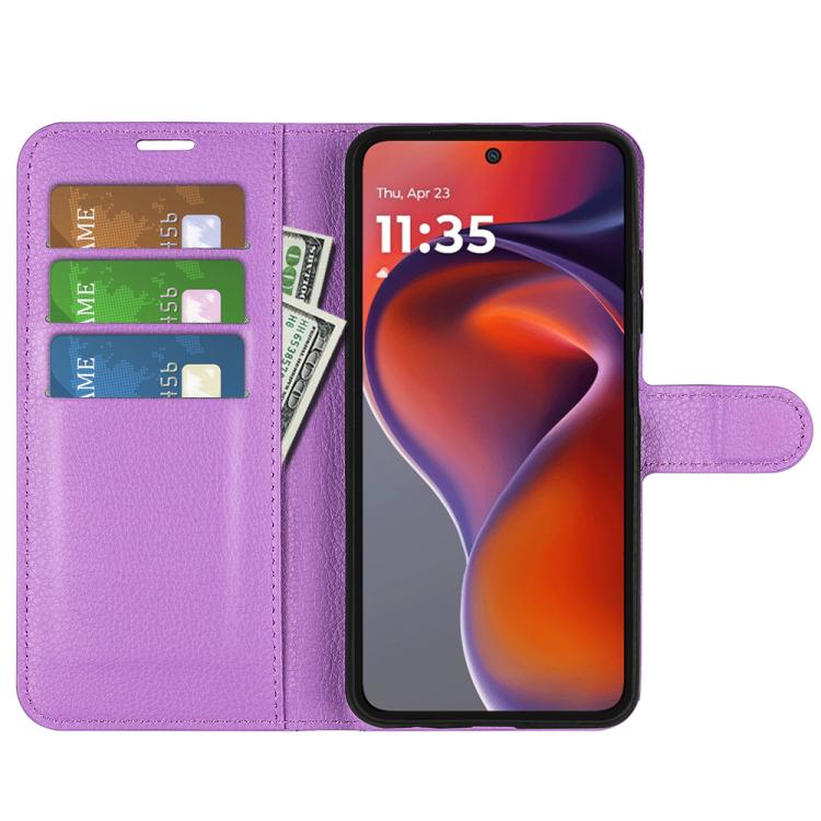 For Motorola Moto G15 Litchi Texture Horizontal Flip Leather Phone Case with Holder