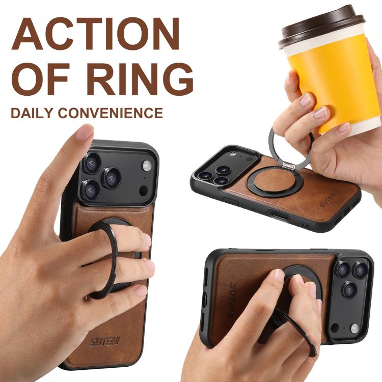 For iPhone 17 Pro Max Suteni G3 Oil Wax 360 Rotation Holder MagSafe Back Phone Case